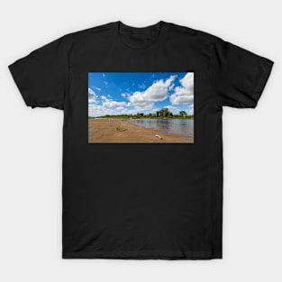 Blue cloudy summer sky over Bug river, Poland, Europe T-Shirt